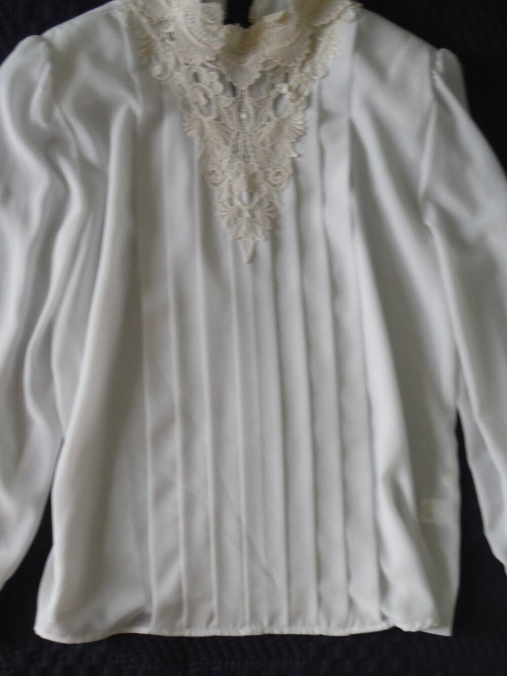 Vintage Worthington White Lace Applique Collar Blouse Long sleeve Size 6